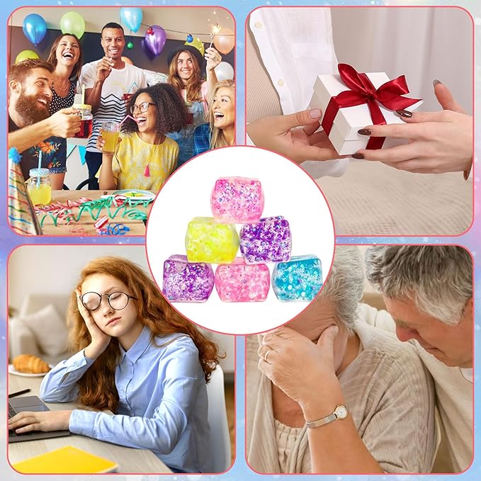 Hooqict 10Pcs Stress Cube Squishy Stress Balls Ice Cube Sensory Squeeze Toys Squishy Fidget Cube Mini Squishies for Kids Teens Adults Stress Relief Classroom Home Office