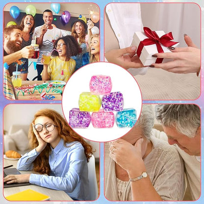 Hooqict 10Pcs Stress Cube Squishy Stress Balls Ice Cube Sensory Squeeze Toys Squishy Fidget Cube Mini Squishies for Kids Teens Adults Stress Relief Classroom Home Office