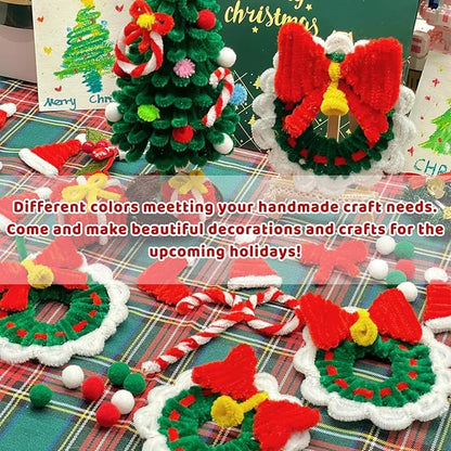 Pipe Cleaners, 100PCS Christmas Pipe Cleaners Craft Supplies, White Pipe Cleaners Bulk Fuzzy Sticks for DIY Art and Craft Projects Home Decoration