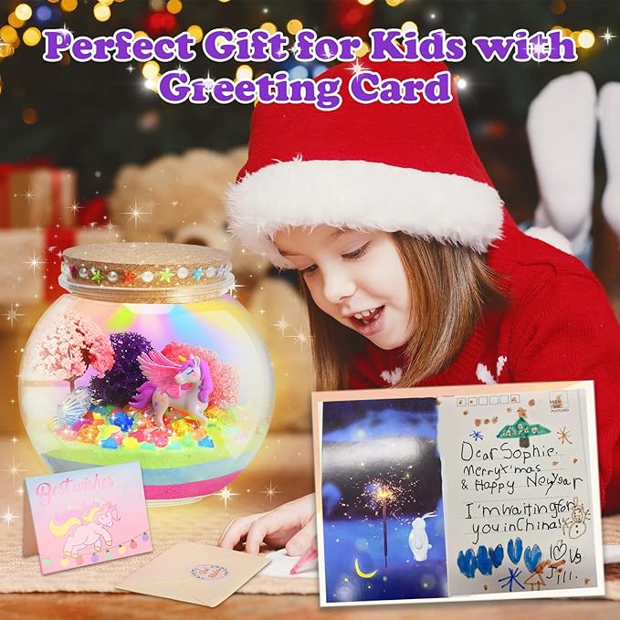 Unicorn Light-Up Terrarium Kit for Kids - Multicolor LED Night Light Unicorn Birthday Gifts for Girls - Unicorn Toys for Girls Ages 4-6 7 8 9 10 Year Old - Arts and Crafts for Girls
