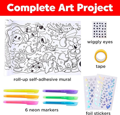 Faber-Castell Color in Wall Mural - Peel and Stick Coloring Poster Kit for Kids, Coloring Art Projects for Kids Ages 6-8+