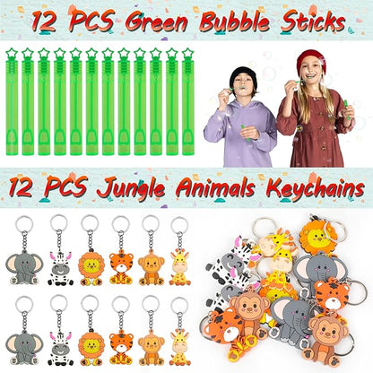 Jungle Safari Party Favors Set 84 PCS Wild Animals Theme Masks Sticker Keychains Straws Slap Bracelets Bubble Sticks Gift Bags for Kids Birthday Party Baby Shower Goodie Bag Fillers Jungle Safari