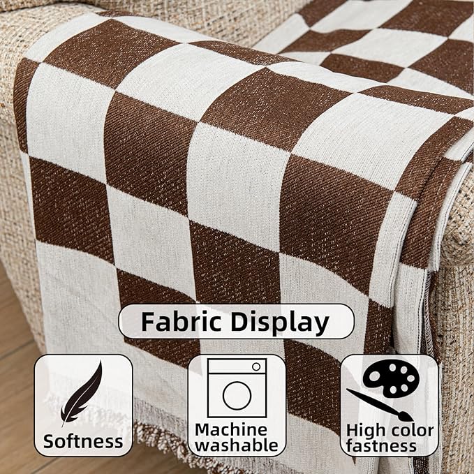 Recliner Chair Covers Lazy Boy Recliner Covers Armchair Cover Blanket Sofa Thick Soft Fabric Living Room Bedroom Throw Washable Sofa Slipcovers for Pets Kids (Brown Plaid)