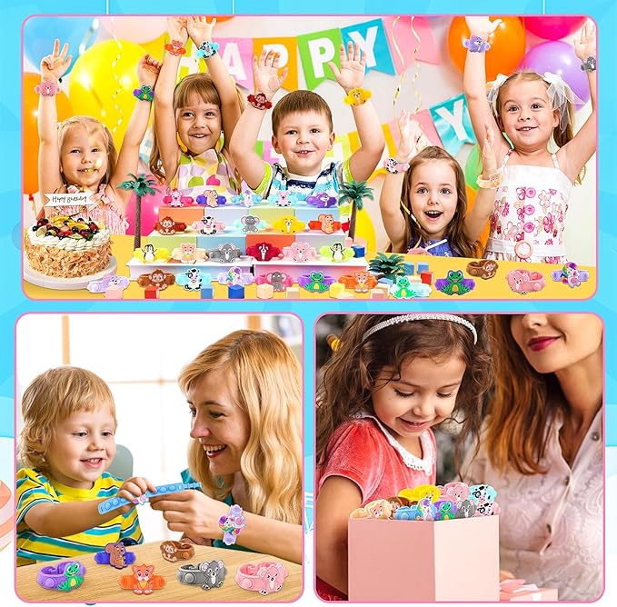 Party Favors for Kids Pop Bracelets 24 PACK Animal Fidget Bracelets,Birthday Gifts,Goodie Bag Stuffers,Carnival Prizes,Classroom Prizes