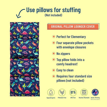 Wildkin Kids Floor Lounger: Ideal for Boys and Girls, Travel-Friendly, Perfect for Sleepovers - Pillow Lounger for Kids, Requires Standard Size Pillows Not Include (Darling Dinosaurs)