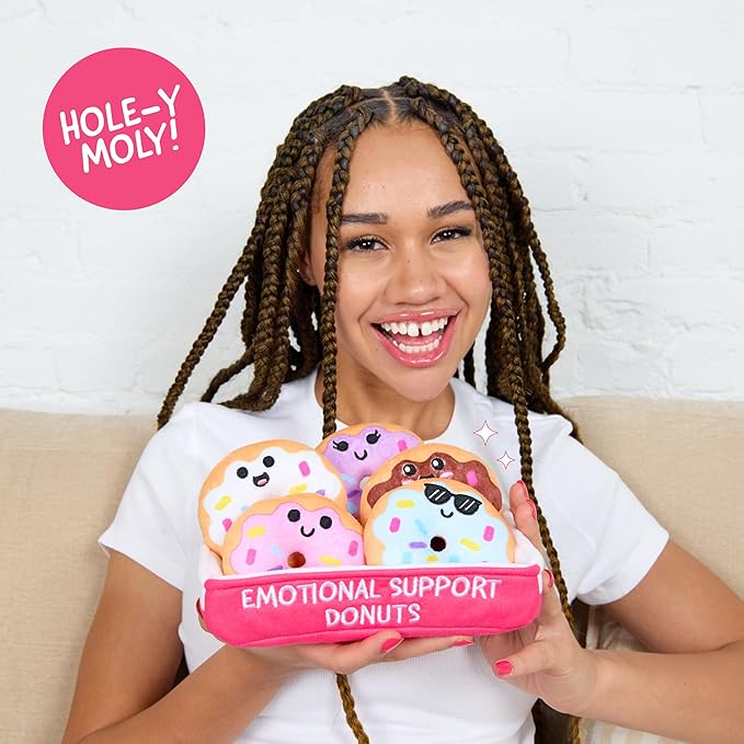 WHAT DO YOU MEME? Emotional Support Donuts by Relatable, Cuddly Stuffed Animals and Toys, Squishy Toys and Plushies, Great Ideas for Loved Ones of All Ages, Includes 5 Plushies with Carrying Basket