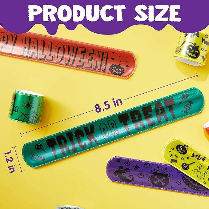 JOYIN 72 Pcs Halloween Slap Bracelets, Reflective Slap Bracelets Bulk for Kids Gifts, Friendship Bracelets for Halloween Goodie Bag Fillers, Halloween Party Favors School Classroom Game Prizes