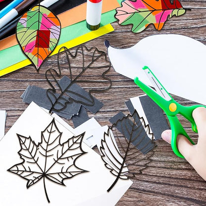 18 Pcs Thanksgiving Fall Paper Craft for Kids DIY Autumn Tissue Paper Leaf Suncatcher Kit with 20 PVC Contact Paper and 30 Colored Cellophane Paper for Kids Classroom DIY Crafts Art Party Supplies