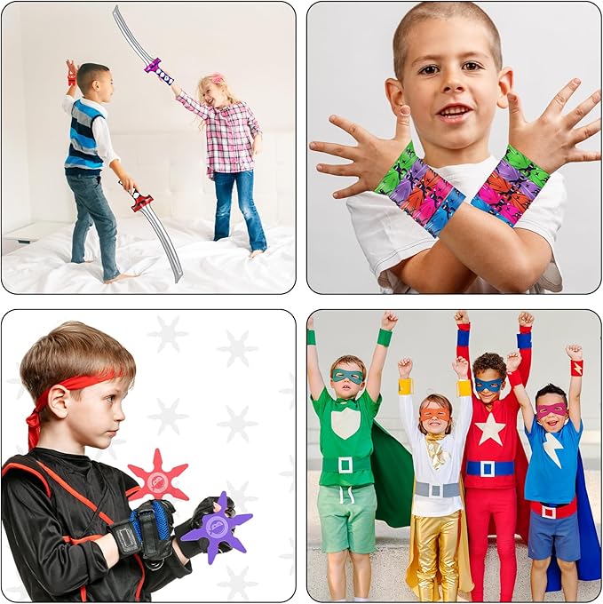 ZOIIWA 72Pcs Karate Party Favors Include Inflatable Sword Headbands Colorful Karate Party Decorations Karate Slap Bracelets Eye Mask Costume Accessories Gift Set for Kids Boys Girls Birthday Supplies