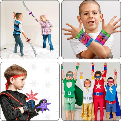 ZOIIWA 72Pcs Karate Party Favors Include Inflatable Sword Headbands Colorful Karate Party Decorations Karate Slap Bracelets Eye Mask Costume Accessories Gift Set for Kids Boys Girls Birthday Supplies
