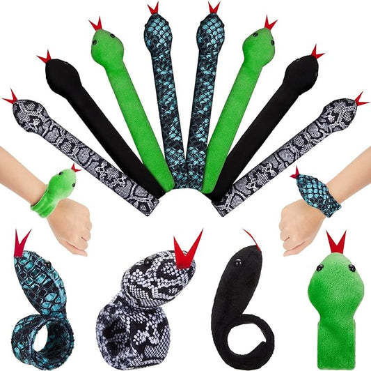 Zhanmai 8 Pieces Slap Bracelet Snake Snap Bracelets Reptile Slap Bracelets Stuffed Snap Bands Fuzzy Animal Slap Bracelet Slap on Bracelet for Kids Boys Girls Halloween Birthday Party Favors