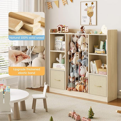 EXPERLAM Toy Storage Organizer with Stuffed Animal Storage, Wooden Toy Organizer & Stuffed Animal Zoo, 6 Cubes Shelf with Removable Drawers, 4 -in-1 Book Shelf for Kids Room, Playroom, Nursery