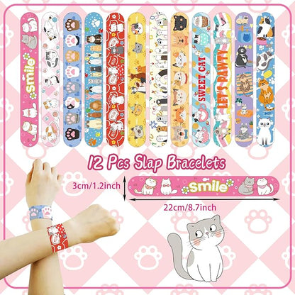 128 Pcs Cat Party Favors Set Includes Mini Spiral Notepads Cat Paw Pens Stickers Keychains Tattoo Stickers Slap Bracelets Cat Face Stickers for Girl Party Favors Cat Theme Party Birthday Supplies