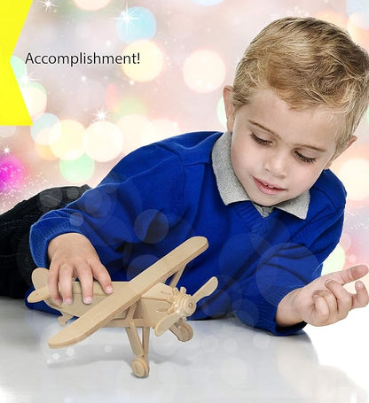 Puzzled Wooden Airplane Model Kits - Water Plane, Spirit of St. Louis, Nieuport 17 & Tri-Plane 3D Wooden Puzzles Set, Educational Adults & Kids Toys DIY Airplane Kit Assembly Planes to Build - 4 Pack