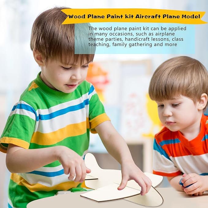 24 Pack Unfinished Wooden Airplane Model Toys DIY Model Planes Wood Plane kit Handcraft Plane to Paint for Kids School Art Activity Birthday Carnival Party (Color Style 1)
