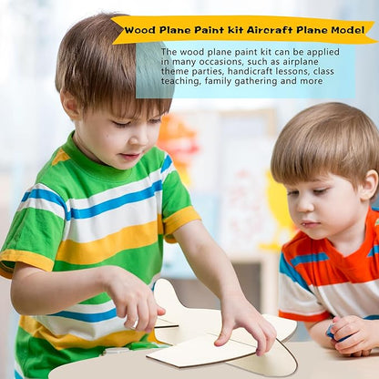 24 Pack Unfinished Wooden Airplane Model Toys DIY Model Planes Wood Plane kit Handcraft Plane to Paint for Kids School Art Activity Birthday Carnival Party (Color Style 1)