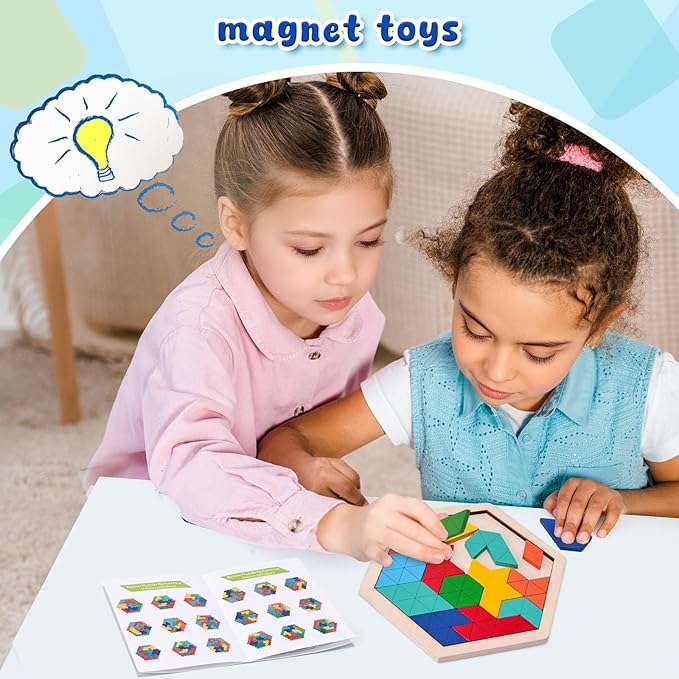 3 otters Wooden Puzzles, Educational Brain Teaser Game,Sorting Board with Guide Book,Educational Toys Shape Pattern Block for Boys and Girls