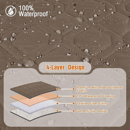 VANSOFY 100% Waterproof Recliner Chair Covers, Recliner Cover Non-Slip Dog Chair Cover Furniture Protector Washable Slipcover with Pocket, Elastic Straps for Pets, Dogs(Brown, 30")