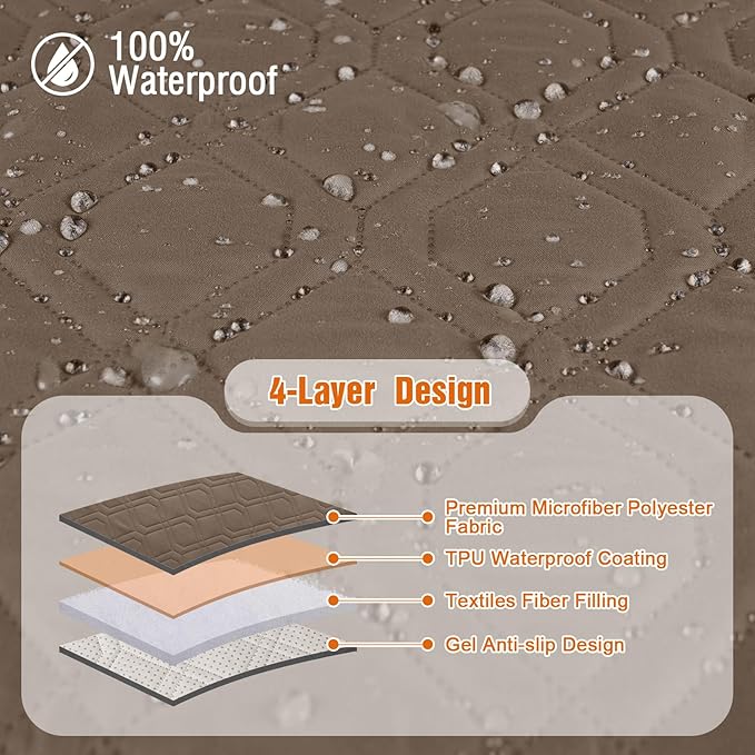 VANSOFY Loveseat Recliner Cover with Console 100% Waterproof Sofa Slipcovers Non-Slip Reclining Couch Cover Split Sofa Covers Furniture Protector for Pets, Dogs(Brown)