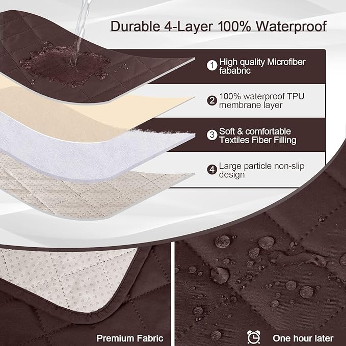 KinCam 100% Waterproof Recliner Loveseat Cover with Console, Non-Slip Reclining Couch Covers for 2 Seat, Recliner Sofa Cover Furniture Protector with Elastic Straps for Kids, Pets, Coffee