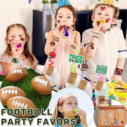Football Party Favors, 172 pcs Birthday Party Supplies contains Cups, Straws, Whistles, Bracelets, Keychains, Stickers, Soft Balls, Tatoo Stickers, Thank You Tags for Sport Themed Birthday Decors