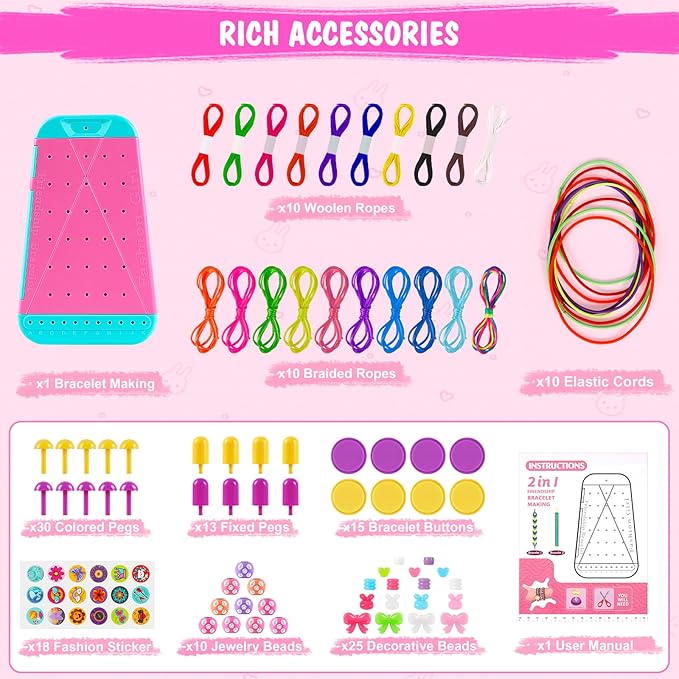 M SANMERSEN 2 in 1 Friendship Bracelet Making Kit for Girls, Arts and Crafts for Kids Ages 8-12, Birthday Gifts Ideas for Girl 8 9 10 11 12 Year Old, Bracelet DIY, Kids Bracelets String Maker Toys