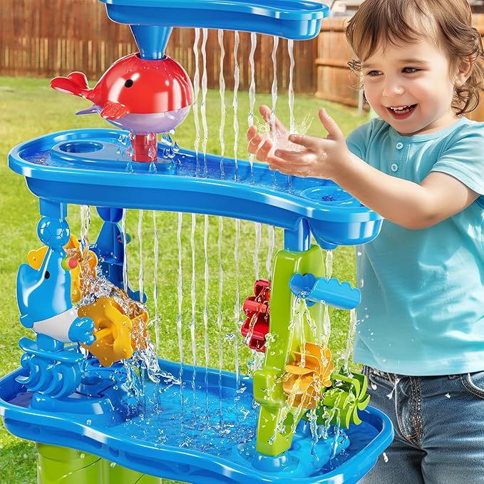Water Table for Toddlers 1-3 3-5, 5-Tier Water Table for Kids with Sand Beach Toys, Water and Sand Sensory Table Beach Outdoor Birthday Gifts Toys for Kids Toddlers Age 3 4 5 6 7 8 Boys Girls