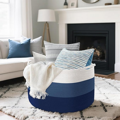 Maliton XXX Large Cotton Rope Blanket Basket, 22" x 22" x 14" Storage Baskets for Organizing, Kids Dog Toy Storage Box Organizer Bins, Blanket Holder for Living Room, Bedroom, Kids Room, Bathroom