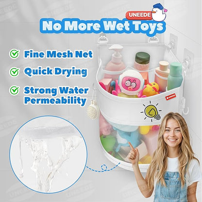 UNEEDE 3.5 Gallons Corner Mounted Versatile Bath Toy Organizer, Mesh Shower Caddy for Bathtub Toy Organizer and Storage, Quick Dry Bath Toy Holder
