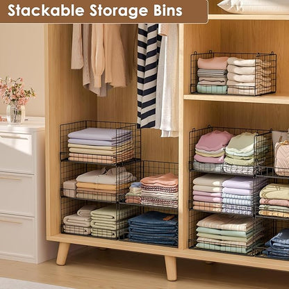 Yociyoga 3-Tier Stackable Closet Organizers and Storage Shelves, Foldable Closet Shelf Organizer, Stackable Storage Bins Drawers for Closet Organizer System, Black(Patent Pending)