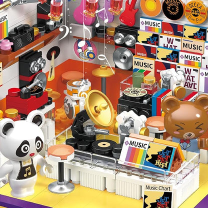 Friends House Building Block Set, Bear Record Shop Business City View Small Brick Model, Mini Construction Toy, Hobbies Christmas Birthday Gift for Teens Children Kids Boys Girls 6+, 554pcs