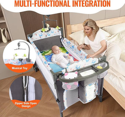 VEVOR Baby Bassinet, Pack and Play Bassinet Fold Portable Baby Bedside Sleeper Crib with Changing Table, Baby Playards Bed with Mosquito Net(Two Wheels)…