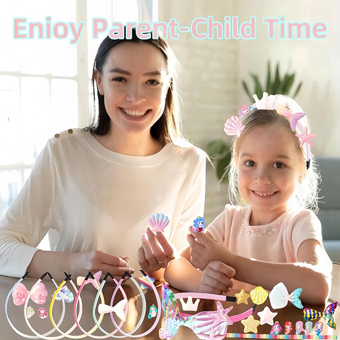 Girls Toy Mermaid Headband Craft for 4-8, Kids DIY Toy Hair Accessories Chrismas Crafts Gifts Set for 4 5 6 7 8 9 10 Years Old Girl Art Craft Sets, Birthday Gift Christmas Stock Stuff for Girls