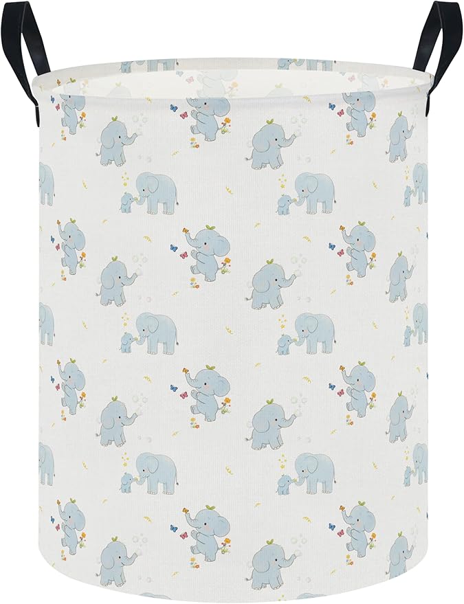 NTAOHAMPER Joyful Baby Elephant Laundry Hamper,Laundry Basket,Baby Nursery Hamper,Waterproof Storage Bin,Clothes Organizer Basket,Room Decor(Joyful Baby Elephant）