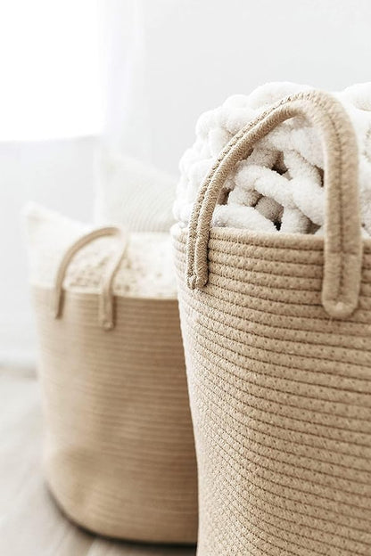 OrganiHaus Large Woven Laundry Basket w/Handles 52L, Rope Dirty Clothes Hamper, Blanket Basket for Living Room, Baby Laundry Hamper for Nursery, Soft & Durable Decorative Organizer Bin - Honey