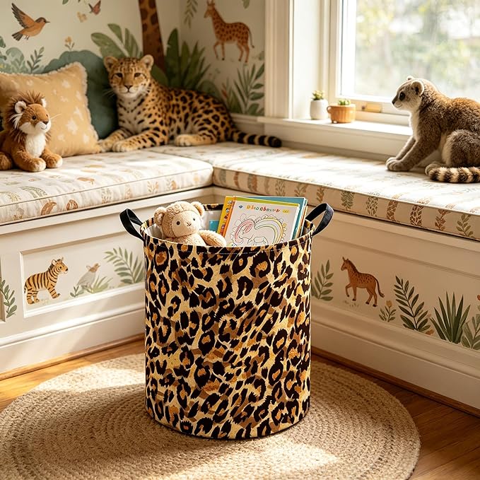 Kids Laundry Basket,Leopard pattern hamper,Nursery Hampers,Waterproof folding Storage Bin with handle,Clothes Organizer Baskets,kid Room Decor(Leopard pattern)