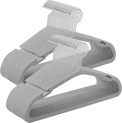 SONGMICS Kids Hangers 50 Pack, 14 x 8 Inches, Baby Hangers for Closet, Non-Slip Velvet Hangers, Childrens Hangers, Space-Saving Clothes Hangers, Wide Shoulder Notches, Dove Gray UCRF038G01