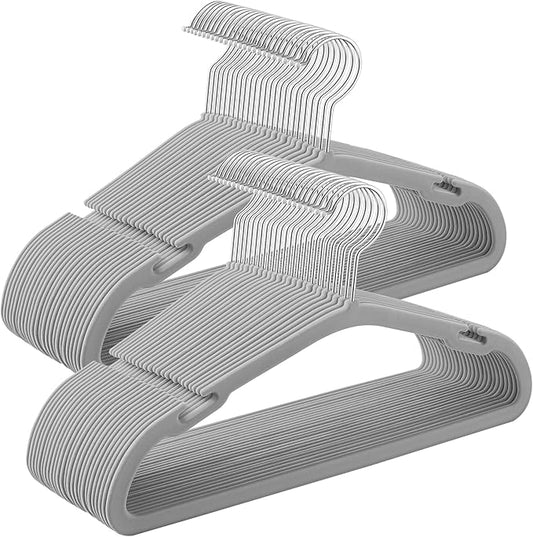 SONGMICS Kids Hangers 50 Pack, 14 x 8 Inches, Baby Hangers for Closet, Non-Slip Velvet Hangers, Childrens Hangers, Space-Saving Clothes Hangers, Wide Shoulder Notches, Dove Gray UCRF038G01