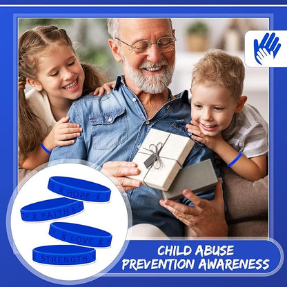 Bucherry Child Abuse Awareness Colon Cancer Bracelets Bulk Blue Ribbon Awareness Bracelets Rubber Wristband Embossed Silicone Bracelet for Public Party Favors Girls Boys Child