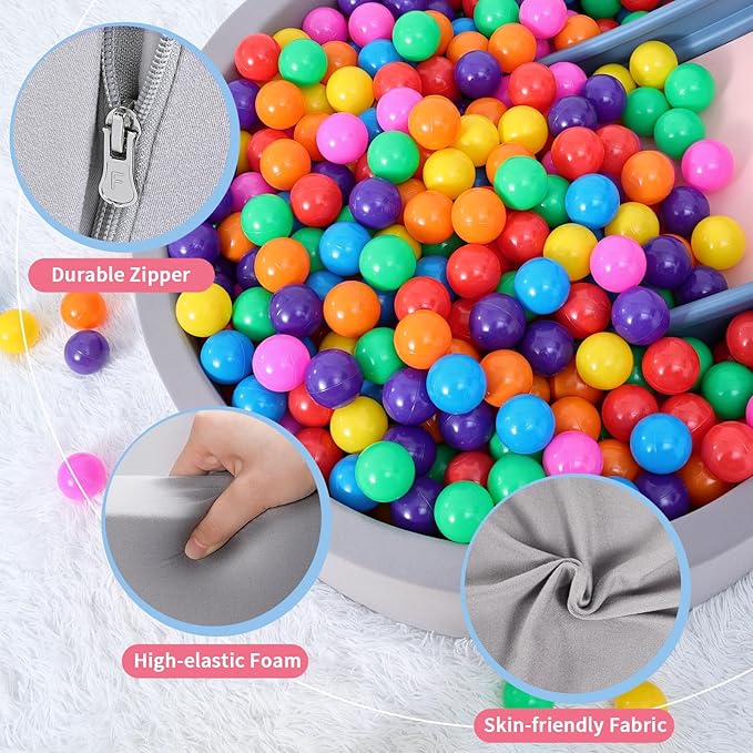 Foam Ball Pit for Toddlers with 100 Balls, Large Baby Ball Pit for Babies with Soft Memory Sponge, Indoor Outdoor Baby Playpen, Kids Play Ball Pool