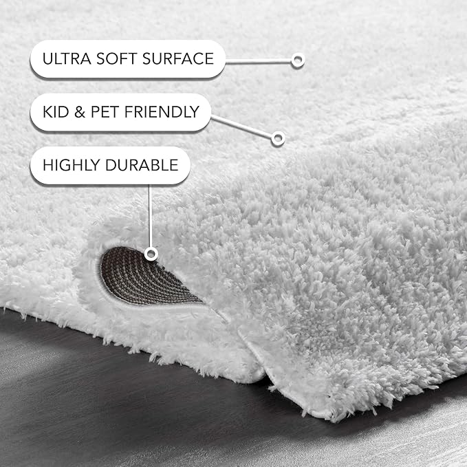 nuLOOM Gynel Solid 2x8 Runner Shag Rug for Living Room Bedroom Dining Room Nursery Entryway Hallway, Snow White