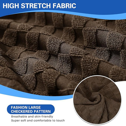 MAXIJIN Latest Recliner Slipcovers for Living Room 4 Pieces Stretch Jacquard Recliner Chair Cover Soft Fitted Recliner Protector with Elastic Bottom for Kids, Pets (Recliner, Dark Coffee)