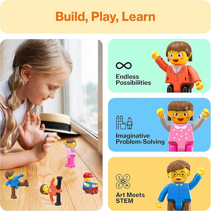 PicassoTiles Magnetic 4 Family Action Figures Toddler Toy Magnet Expansion Pack Educational Add-on STEM Learning Kit Toys Pretend Playset for Construction Building Block Tiles Child Brain Development