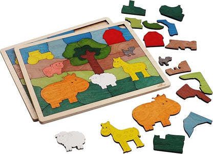Down on The Farm Wooden Puzzle, 33 Pieces, Endangered Animals, Farm Animals, for Kids Ages 3+