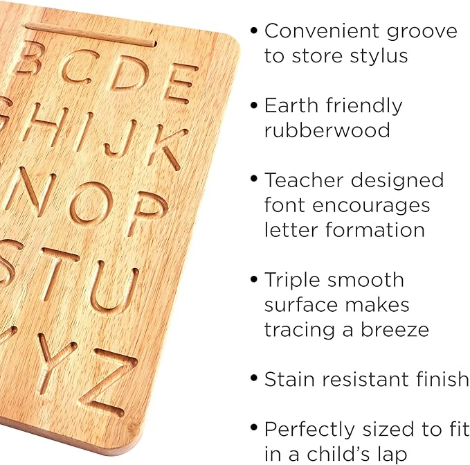 Montessori & Me Wood Alphabet Tracing Board Montessori Letters - Wooden Large Print Letters for Toddler to Preschool - Reversible Uppercase and Lowercase