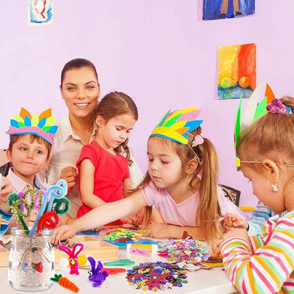 MOISO Kids Crafts and Art Supplies Jar Kit - 560+ Piece Set - Make Bracelets and Necklaces - Plus Glitter Glue, Construction Paper, Colored Popsicle Sticks, Eyes, Pipe Cleaners…