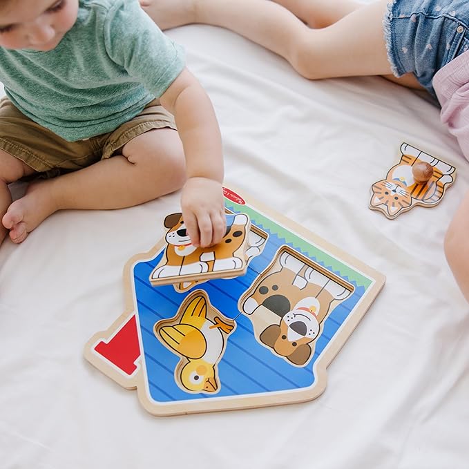 Melissa & Doug Pet Animals Jumbo Knob Puzzle, Wooden Peg Puzzle for Toddlers, Educational Toy for Shape Recognition and Fine Motor Skills, Ages 1+