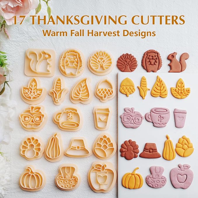70 Pcs Fall & Winter Polymer Clay Cutters Set, Halloween Thanksgiving & Christmas Clay Cutters for Polymer Clay Jewelry, Pumpkin Turkey Snowflake Shapes for Earrings (YANSH PROGLOBAL)