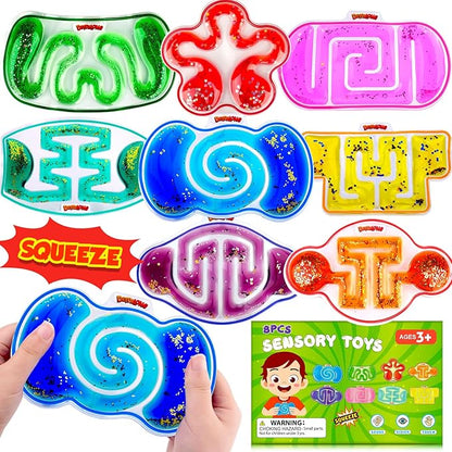 Squishy Sensory Toys for Kids - 8 Pack Fidget Toy Sensory Maze for Autism Children Special Needs - Fun Fidgets for Student Classroom Prize Stocking Stuffers