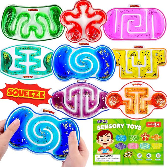 Squishy Sensory Toys for Kids - 8 Pack Fidget Toy Sensory Maze for Autism Children Special Needs - Fun Fidgets for Student Classroom Prize Stocking Stuffers